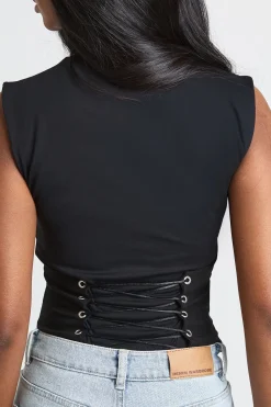 Body En Bengaline Avec Col Montant Et Détail Corset Lacé Au Dos