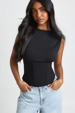 Body En Bengaline Avec Col Montant Et Détail Corset Lacé Au Dos