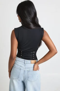 Body En Bengaline Avec Col Montant Et Détail Corset Lacé Au Dos