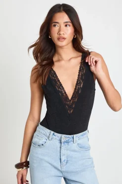 Body À Encolure En V Avec Bordure En Dentelle