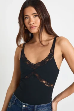 Body en Coton avec Détails de Dentelle