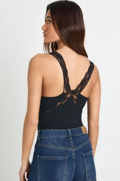 Body en Coton avec Détails de Dentelle