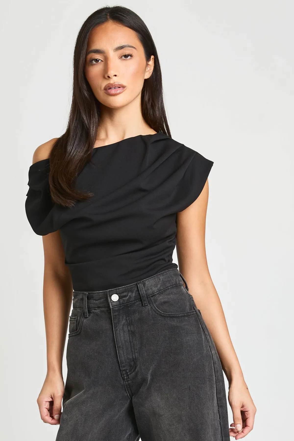 boohoo Body En Crêpe À Encolure Asymétrique Et Drapé<Femme Tops