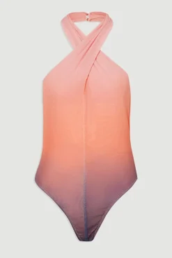 KarenMillen Body en jersey en maille ombrée Sunset à encolure halter croisée<Femme Tops D’Automne|Tops
