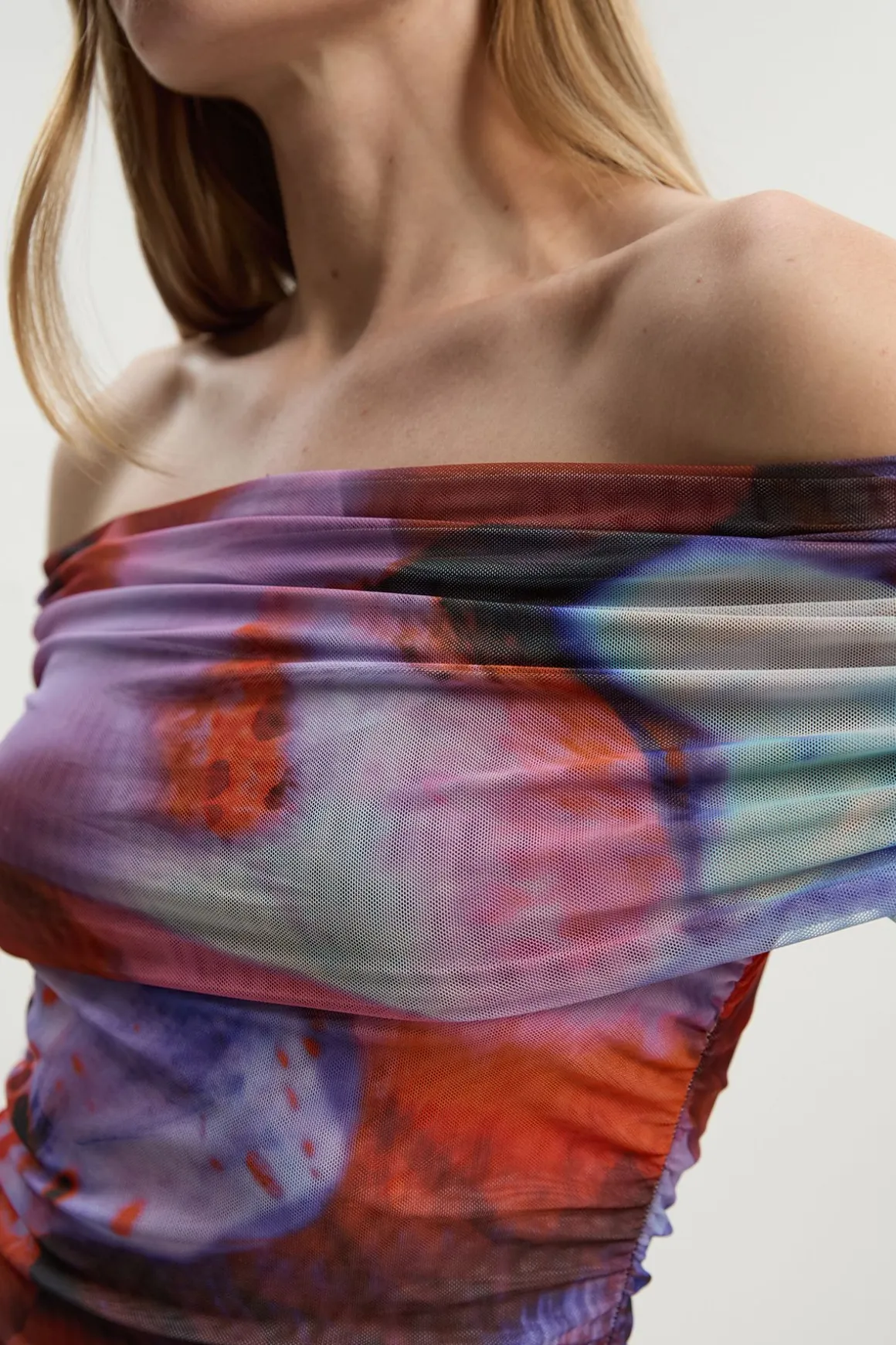Body en Maille Imprimé Floral à Épaules Dénudées