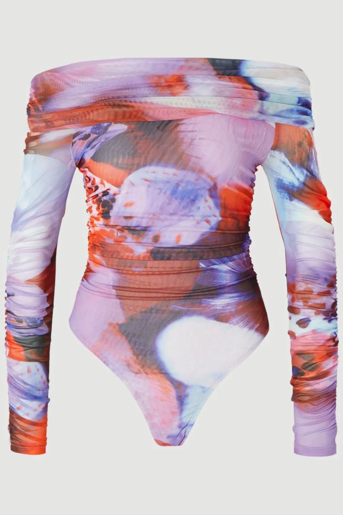 Body en Maille Imprimé Floral à Épaules Dénudées