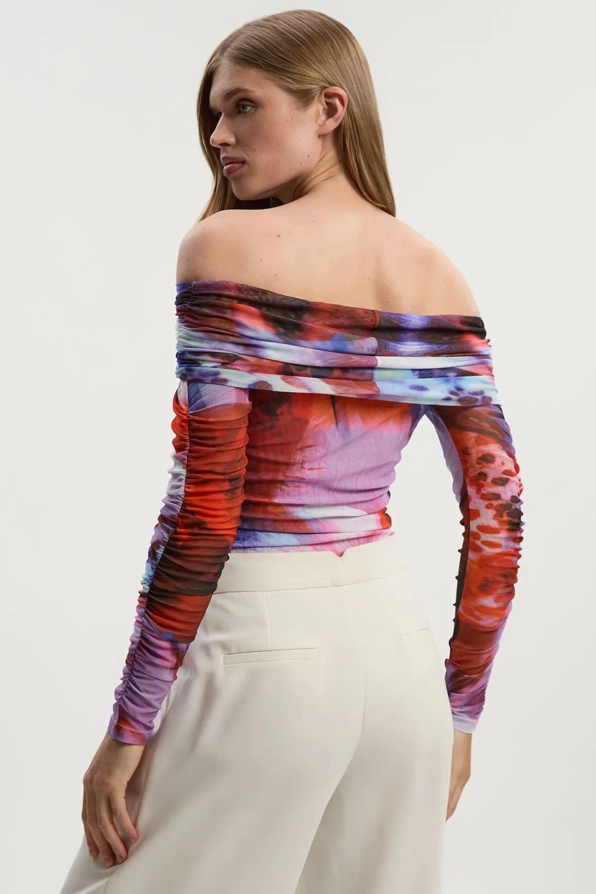 Body en Maille Imprimé Floral à Épaules Dénudées