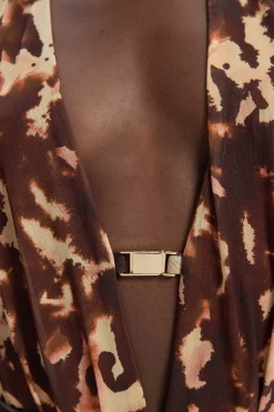 KarenMillen Body en Maille à Imprimé Léopard avec Col Halter Plongeant et Détails de Finition<Femme Imprimé Léopard|Tops D’Automne