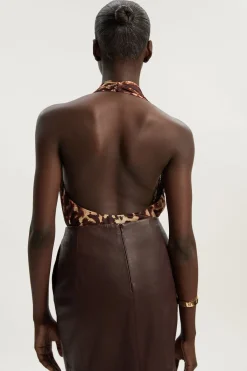KarenMillen Body en Maille à Imprimé Léopard avec Col Halter Plongeant et Détails de Finition<Femme Imprimé Léopard|Tops D’Automne