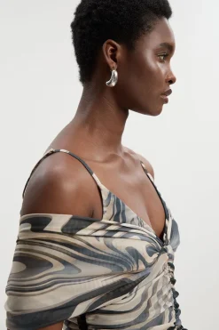 Body en Maille Imprimé Marbre à Décolleté Plongeant et Détails Sangles