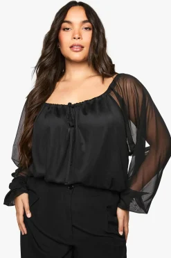boohoo Body en résille à nouer sur le devant et décolleté œil-de-perdrix<Femme Tops