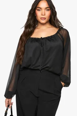 boohoo Body en résille à nouer sur le devant et décolleté œil-de-perdrix<Femme Tops