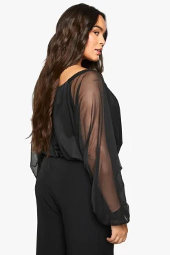 boohoo Body en résille à nouer sur le devant et décolleté œil-de-perdrix<Femme Tops