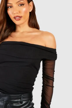 Body en résille à épaules dénudées pour grande taille