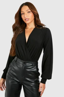 boohoo Body enveloppant à manches blouson long<Femme Tops