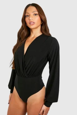 boohoo Body enveloppant à manches blouson long<Femme Tops