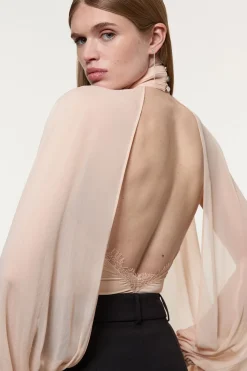 Body en viscose géorgette Cady à insert de dentelle