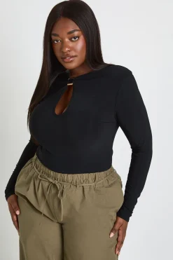 boohoo Body Grande Taille Avec Détail Barre Décorative Et Découpe Goutte<Femme Tops