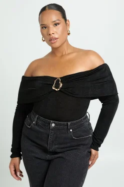 boohoo Body Grande Taille Bardot Avec Détail D'anneau Décoratif<Femme Tops