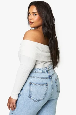 boohoo BODY GRANDE TAILLE BARDOT À DÉTAILS DE TOURNANT ET NOEUD<Femme Tops