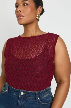 boohoo Body Grande Taille à Col Nageur en Dentelle<Femme Satin Et Dentelle|Tops