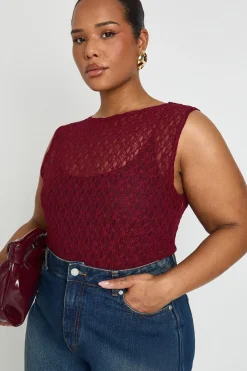 boohoo Body Grande Taille à Col Nageur en Dentelle<Femme Satin Et Dentelle|Tops