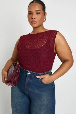 boohoo Body Grande Taille à Col Nageur en Dentelle<Femme Satin Et Dentelle|Tops