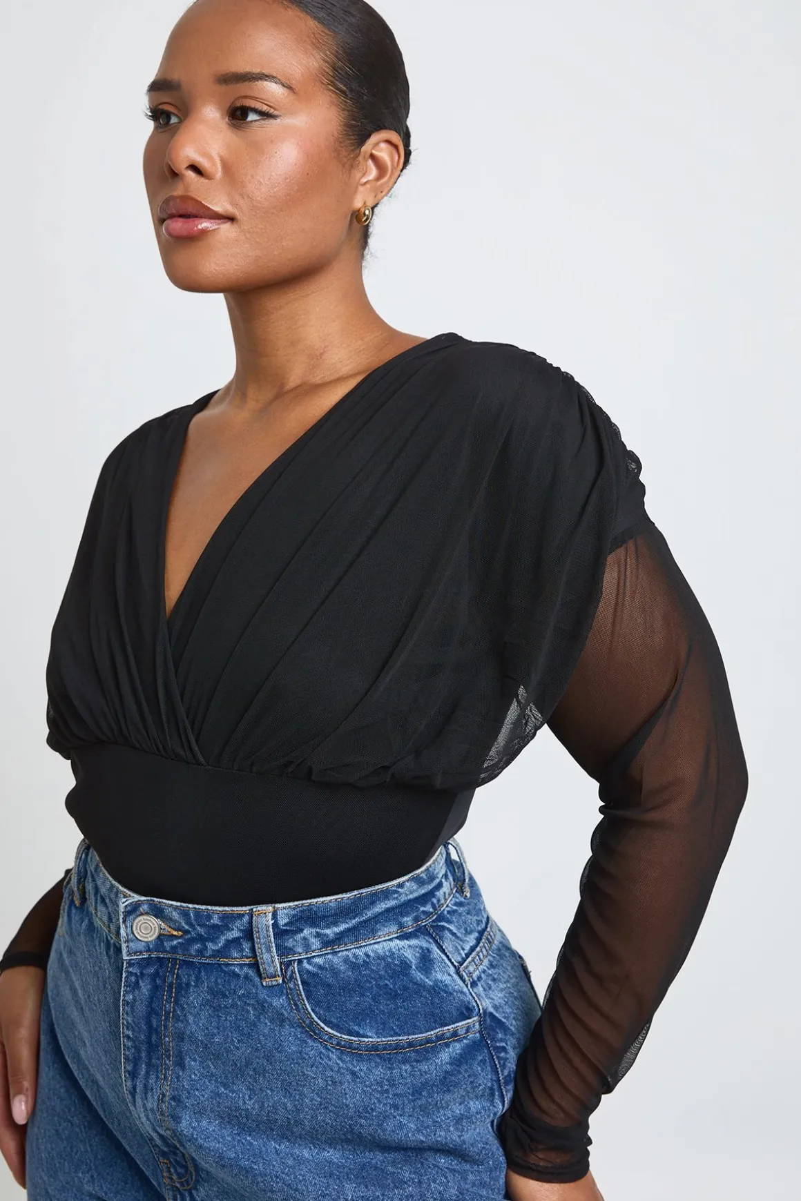 Body Grande Taille Col V Plongeant À Buste En Mesh