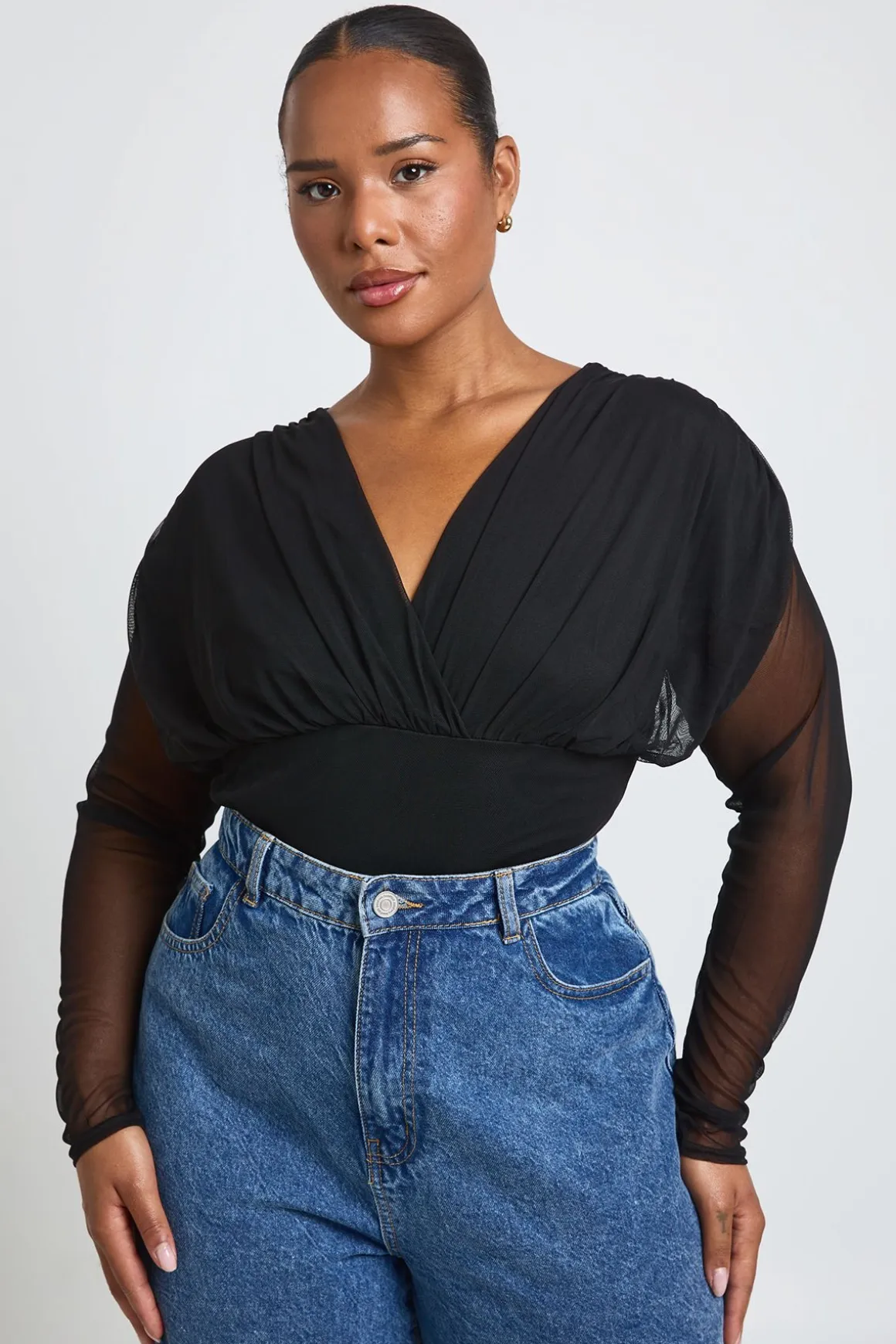Body Grande Taille Col V Plongeant À Buste En Mesh