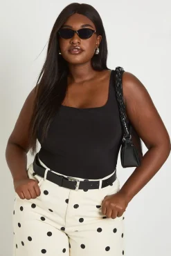 boohoo Body Grande Taille Double Épaisseur Slinky Encolure Carrée<Femme Tops