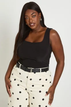 boohoo Body Grande Taille Double Épaisseur Slinky Encolure Carrée<Femme Tops