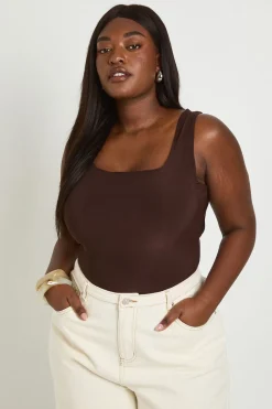 Body Grande Taille Double Épaisseur Tissu Slinky Encolure Carrée