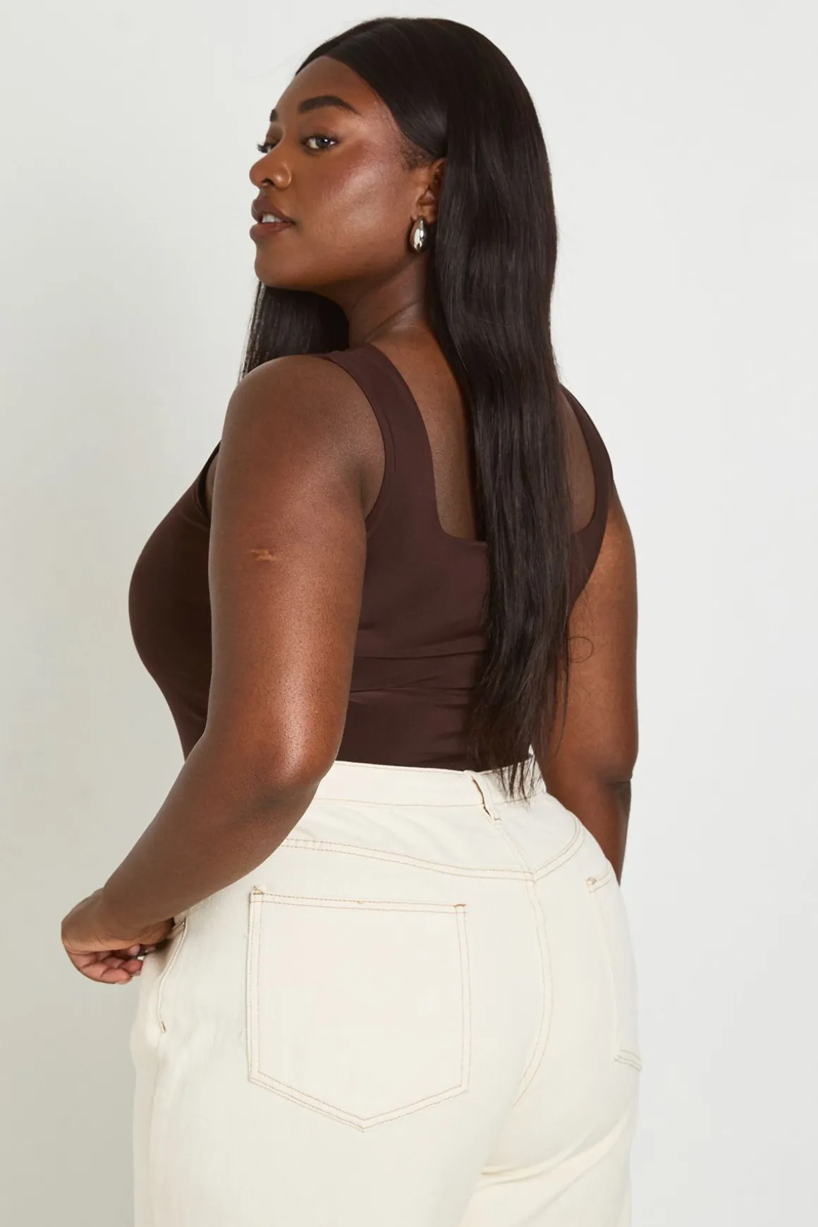 Body Grande Taille Double Épaisseur Tissu Slinky Encolure Carrée