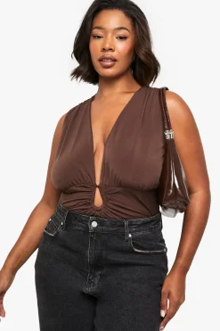 Body grande taille à encolure plongeante avec détails ruched
