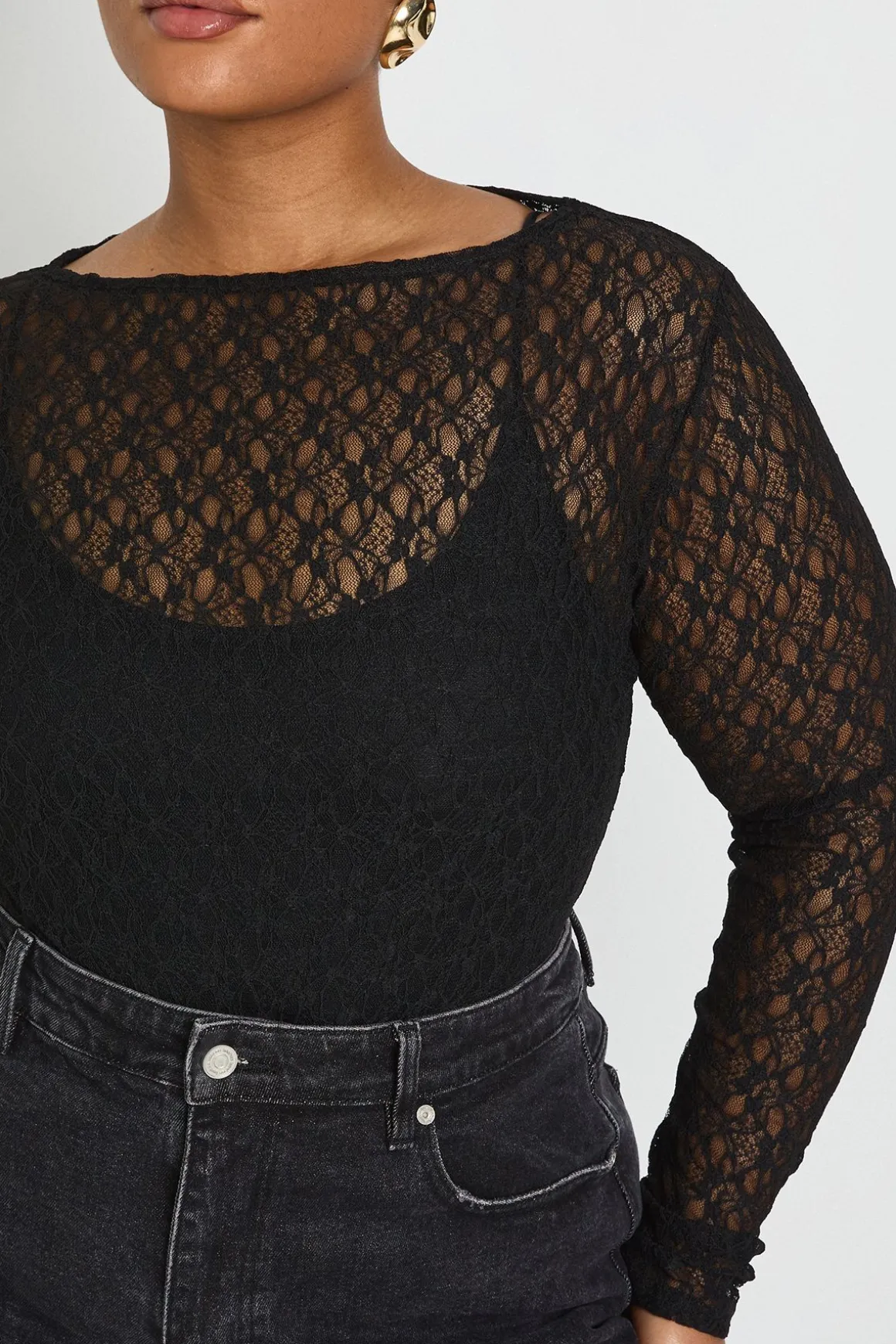 Body Grande Taille En Dentelle À Manches Longues