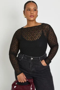 Body Grande Taille En Dentelle À Manches Longues