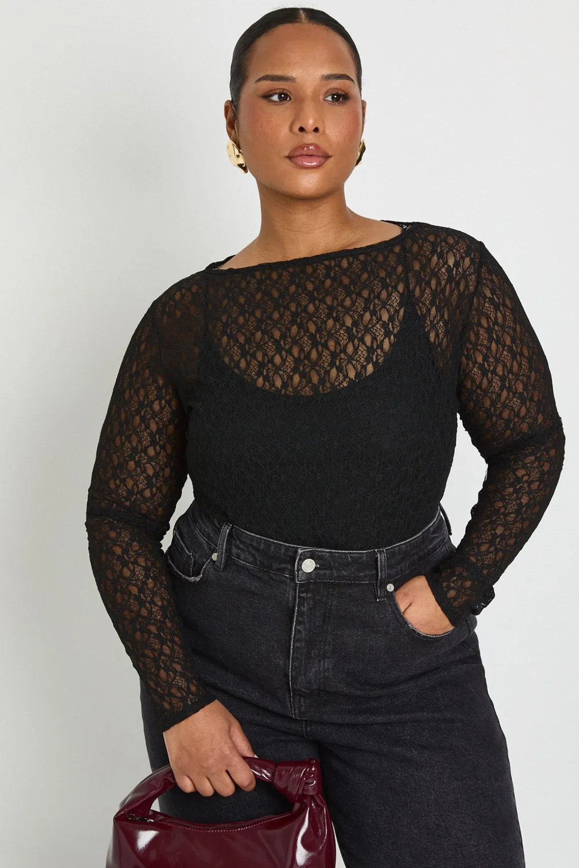 Body Grande Taille En Dentelle À Manches Longues