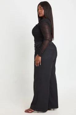 Body Grande Taille En Mesh À Col Froncé Et Manches Longues