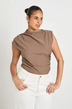 boohoo Body Grande Taille Froncé À Encolure Montante<Femme Tops
