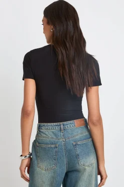 Body Grande Taille À Manches Courtes En Tissu Slinky Double Épaisseur