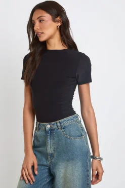 Body Grande Taille À Manches Courtes En Tissu Slinky Double Épaisseur