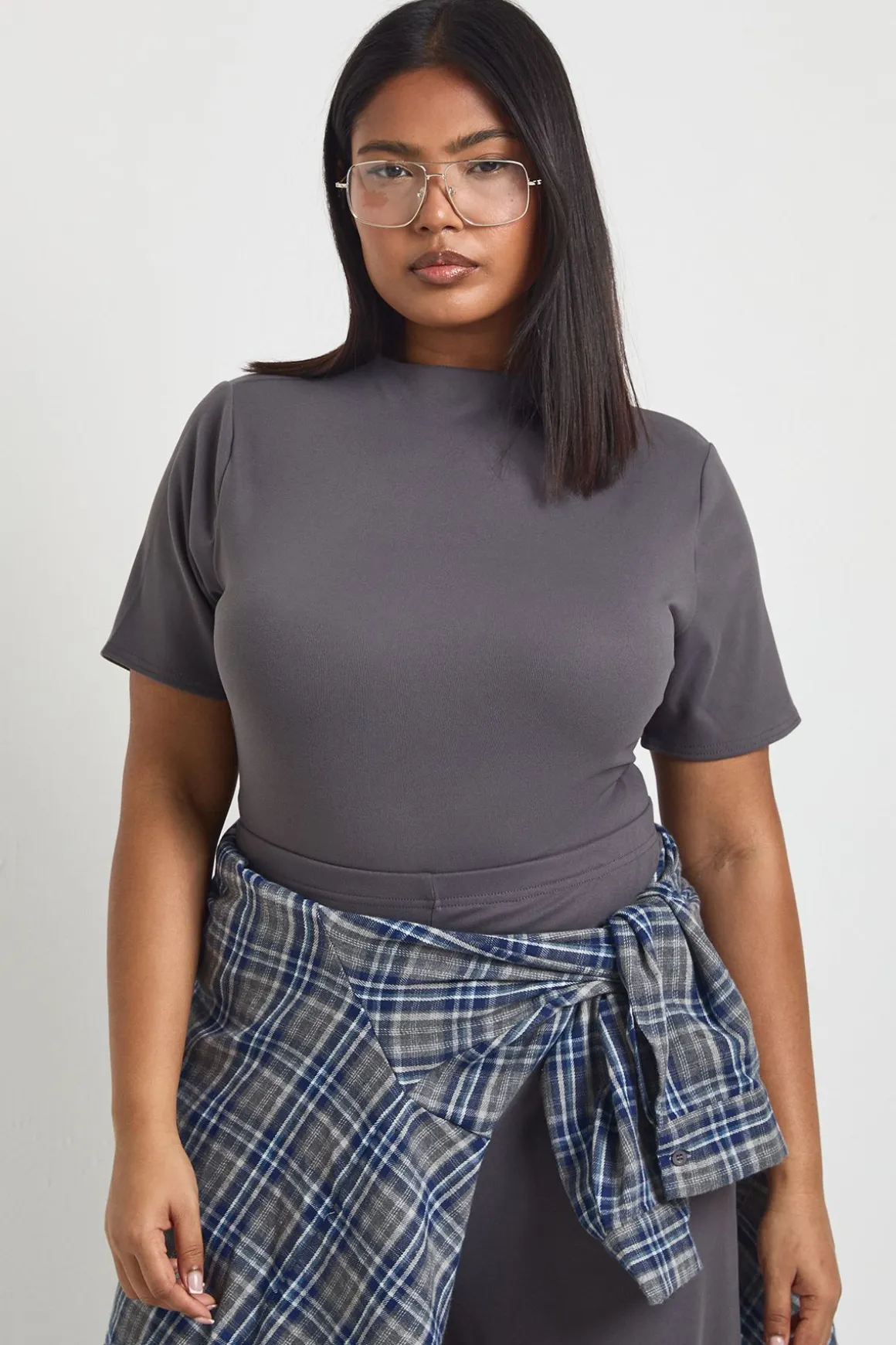 Body Grande Taille À Manches Courtes Ultra Doux Avec Encolure Rapportée