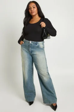 Body grande taille à manches longues, décolleté en cuillère