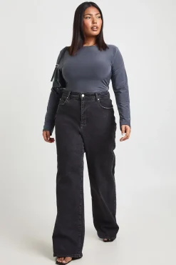 Body Grande Taille à Manches Longues en Tissu Slinky Double Épaisseur