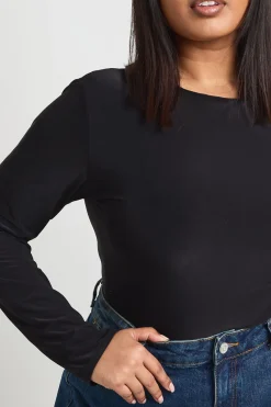 boohoo Body Grande Taille à Manches Longues en Tissu Slinky Double Épaisseur<Femme Tops