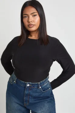 boohoo Body Grande Taille à Manches Longues en Tissu Slinky Double Épaisseur<Femme Tops