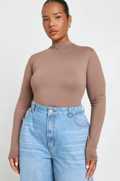 boohoo Body Grande Taille À Manches Longues Col Montant Effet Seconde Peau<Femme Tops
