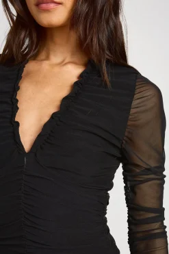 Body Grande Taille À Manches Longues En Mesh Froncé Et Encolure Plongeante