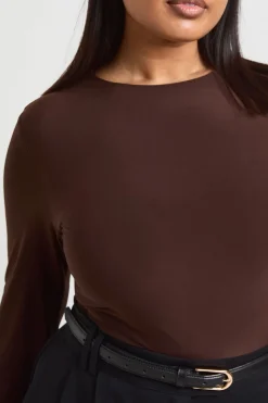 boohoo Body Grande Taille à Manches Longues en Jersey Soyeux Double Épaisseur<Femme Looks Chocolat|Tops