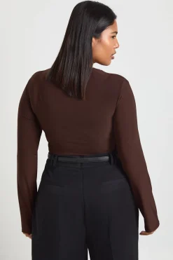 boohoo Body Grande Taille à Manches Longues en Jersey Soyeux Double Épaisseur<Femme Looks Chocolat|Tops